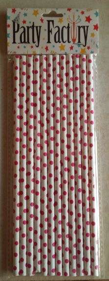 pink polka dot paper straws(12 straws)