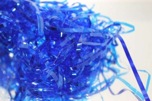 Blue cellophane shred