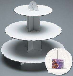 3 Tier cardboard cupcake stand: SILVER 33CM