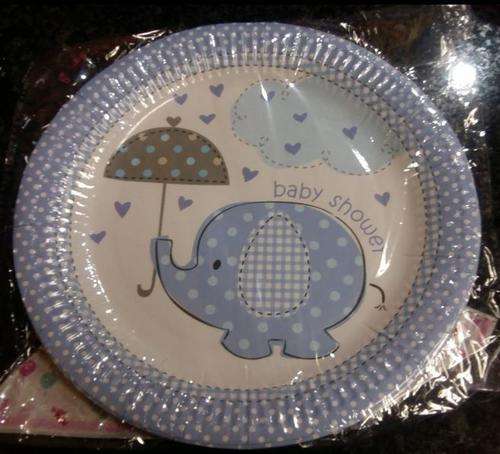 Blue Elephant Umbrella Baby Shower Plates(10)- BABY BOY