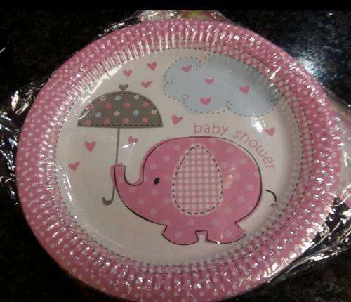 Pink Elephant Umbrella Baby Shower Plates(10)- BABY GIRL