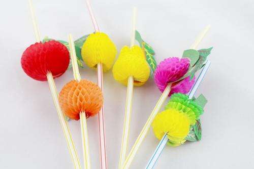 Hawaiian party straws with fruit- Assorted fruits(12)