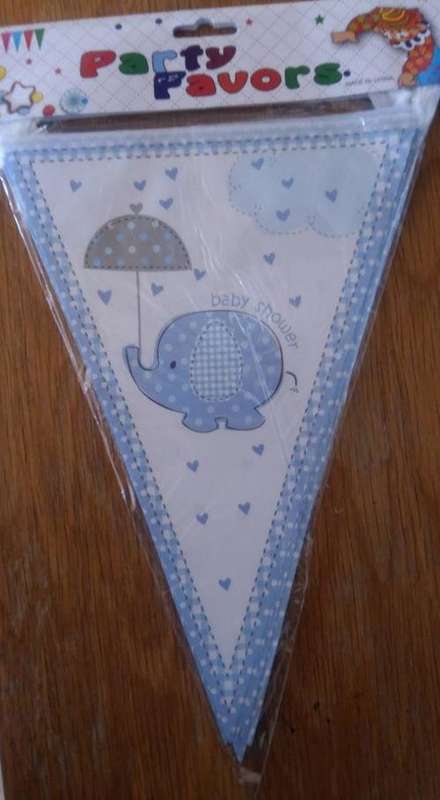 Blue Elephant Umbrella Baby Shower Triangle/flag banner- BABY BOY