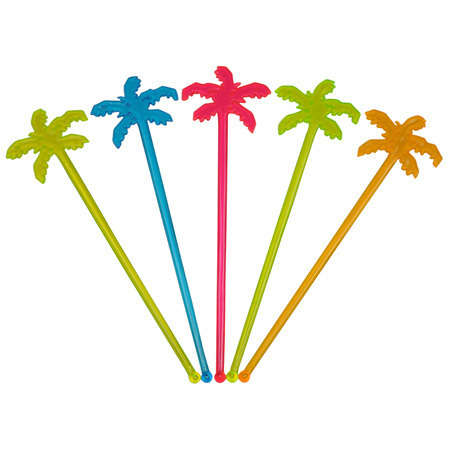 Palm Tree Swizzle Sticks/ cocktail stirrers, Mixed Colours (12)- GREAT FOR HAWAIIAN PARTY