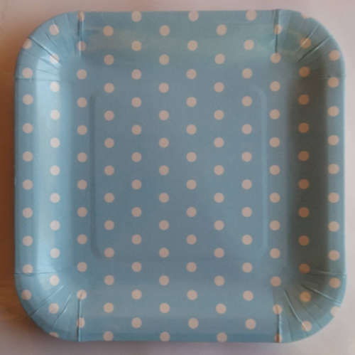 Light Blue polka dot square plate- Perfect for Frozen party