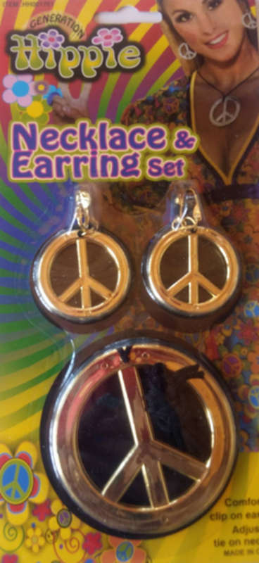 Hippie party kit- Peace necklace & earrings- GOLD