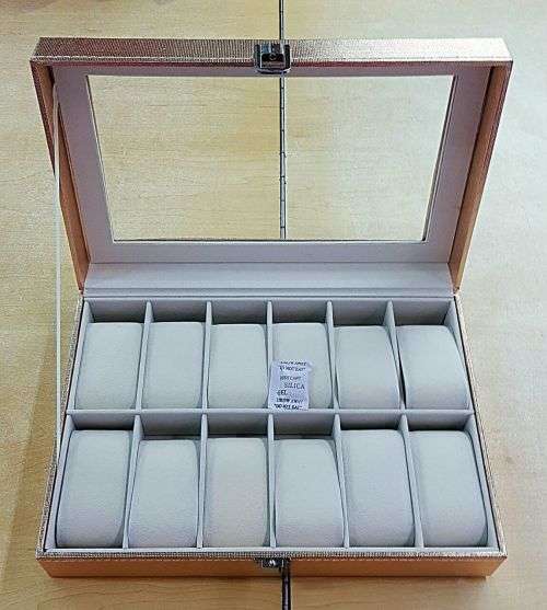 WATCH BOX / DISPLAY / CASE / STORAGE *12 SLOT/ BLOCK/ DIVISION* ROSE GOLD TEXTILE PU LEATHER