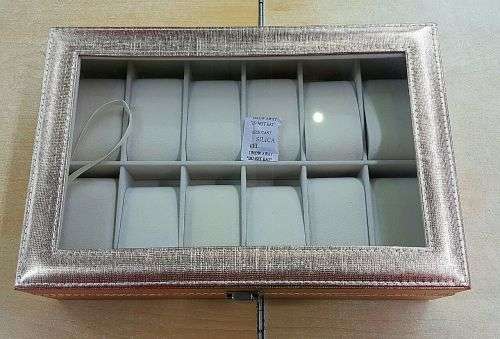 WATCH BOX / DISPLAY / CASE / STORAGE *12 SLOT/ BLOCK/ DIVISION* ROSE GOLD TEXTILE PU LEATHER