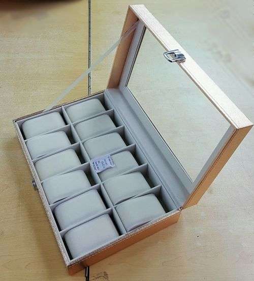 WATCH BOX / DISPLAY / CASE / STORAGE *12 SLOT/ BLOCK/ DIVISION* ROSE GOLD TEXTILE PU LEATHER