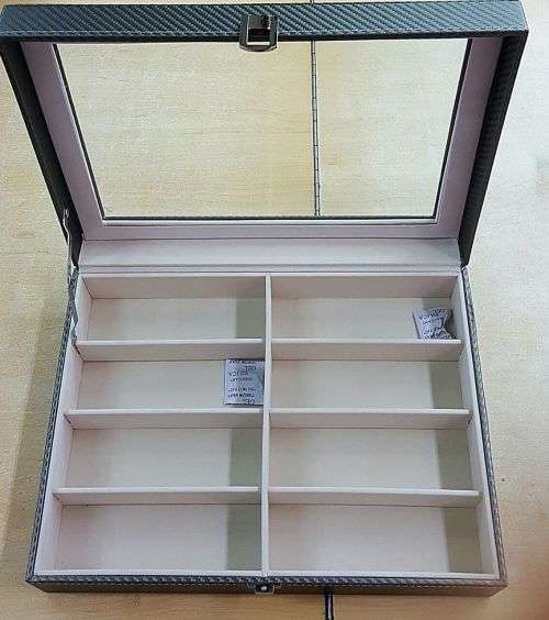 PEWTER CARBON FIBER 8 SLOT EYE WEAR SUNGLASSES STORAGE DISPLAY / ORGANIZER BOX / CASE