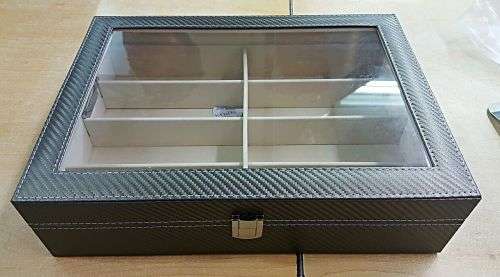 PEWTER CARBON FIBER 8 SLOT EYE WEAR SUNGLASSES STORAGE DISPLAY / ORGANIZER BOX / CASE