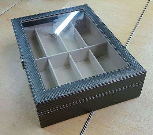 PEWTER CARBON FIBER 8 SLOT EYE WEAR SUNGLASSES STORAGE DISPLAY / ORGANIZER BOX / CASE