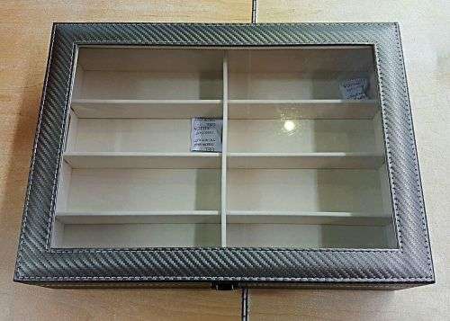PEWTER CARBON FIBER 8 SLOT EYE WEAR SUNGLASSES STORAGE DISPLAY / ORGANIZER BOX / CASE
