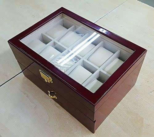 WATCH BOX / DISPLAY / CASE / STORAGE / ORGANIZER *20 SLOT/ BLOCK/ DIVISION*DYNAMITE*REAL SOLID WOOD