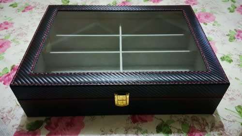 BLACK CARBON FIBER 8 SLOT EYE WEAR SUNGLASSES STORAGE DISPLAY / ORGANIZER BOX / CASE