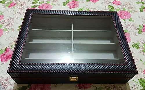 BLACK CARBON FIBER 8 SLOT EYE WEAR SUNGLASSES STORAGE DISPLAY / ORGANIZER BOX / CASE