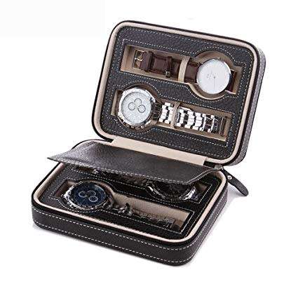 4 SLOT ZIPPERED TRAVEL WATCH CASE / ORGANIZER / STORAGE