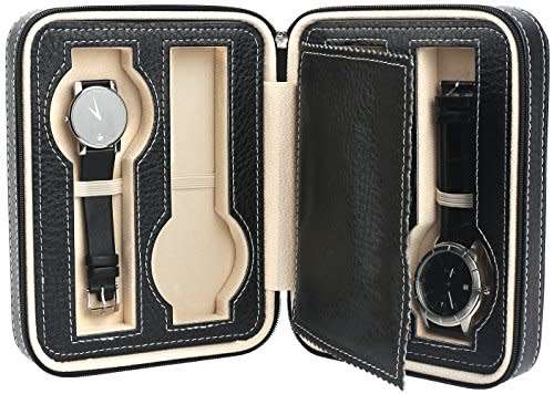 4 SLOT ZIPPERED TRAVEL WATCH CASE / ORGANIZER / STORAGE