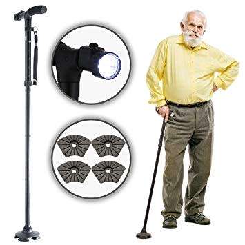 Portable Folding Assistive Cane / Walking Support with Emergency LED Flashlight PLUS FREE FACE MASK