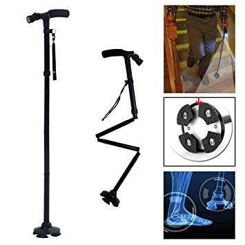 Portable Folding Assistive Cane / Walking Support with Emergency LED Flashlight PLUS FREE FACE MASK