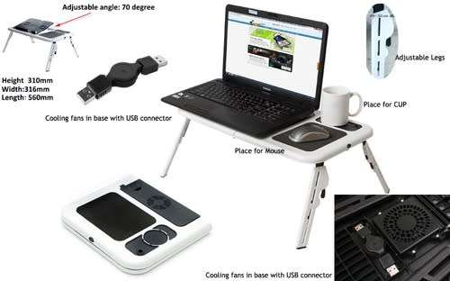 E-TABLE PORTABLE LAPTOP TABLE / COMPUTER / STUDY DESK WITH COOLING FAN