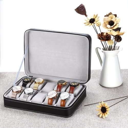10 SLOT LUXURY ZIPPERED TRAVEL WATCH CASE / ORGANIZER / STORAGE