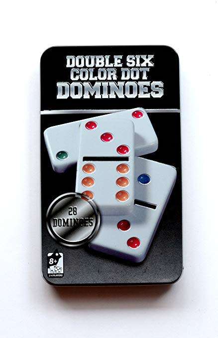 Double Six Color Dot Dominoes Game in a Tin