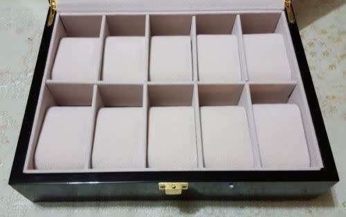 WATCH BOX / DISPLAY / CASE / STORAGE / ORGANISER 10 SLOT/ BLOCK/ DIVISION* REAL SOLID WOOD CARBON