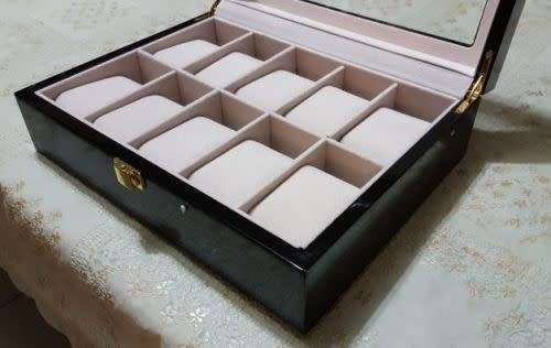 WATCH BOX / DISPLAY / CASE / STORAGE / ORGANISER 10 SLOT/ BLOCK/ DIVISION* REAL SOLID WOOD CARBON