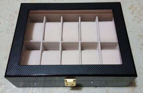 WATCH BOX / DISPLAY / CASE / STORAGE / ORGANISER 10 SLOT/ BLOCK/ DIVISION* REAL SOLID WOOD CARBON