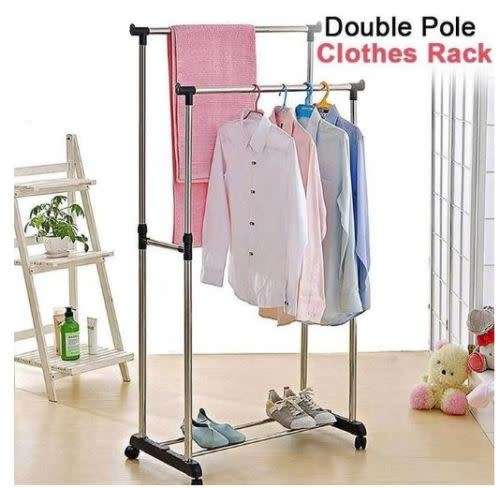 HEIGHT ADJUSTABLE / SPACE SAVING DOUBLE POLE CLOTHES RACK