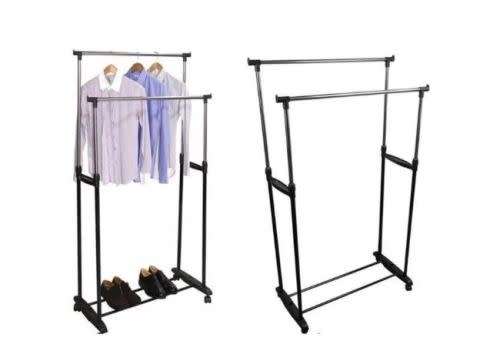 HEIGHT ADJUSTABLE / SPACE SAVING DOUBLE POLE CLOTHES RACK