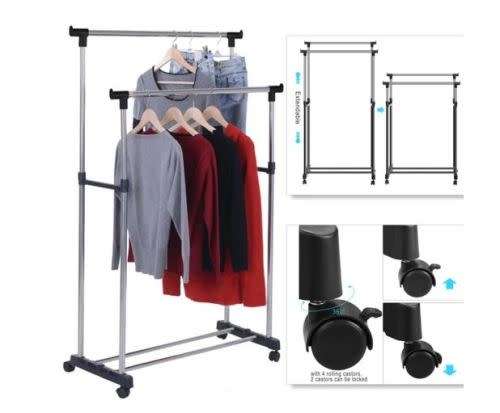 HEIGHT ADJUSTABLE / SPACE SAVING DOUBLE POLE CLOTHES RACK