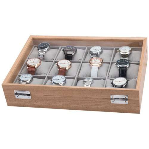 WATCH BOX  DISPLAY  CASE  STORAGE  ORGANISER 12 SLOT BLOCK DIVISION OAK PINE  REAL SOLID WOOD