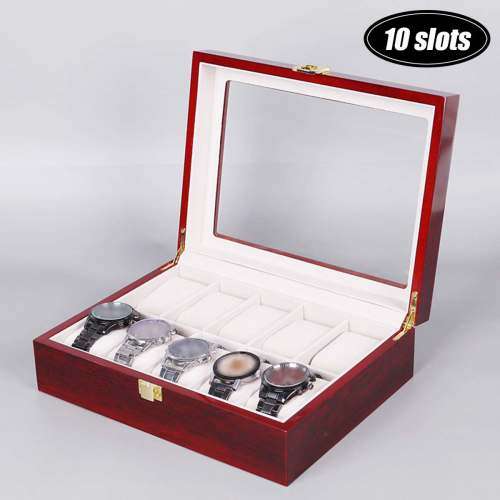 WATCH BOX / DISPLAY / CASE / STORAGE / ORGANISER 10 SLOT/ BLOCK/ DIVISION REAL SOLID WOOD MAHOGANY