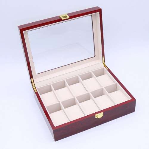 WATCH BOX / DISPLAY / CASE / STORAGE / ORGANISER 10 SLOT/ BLOCK/ DIVISION REAL SOLID WOOD MAHOGANY