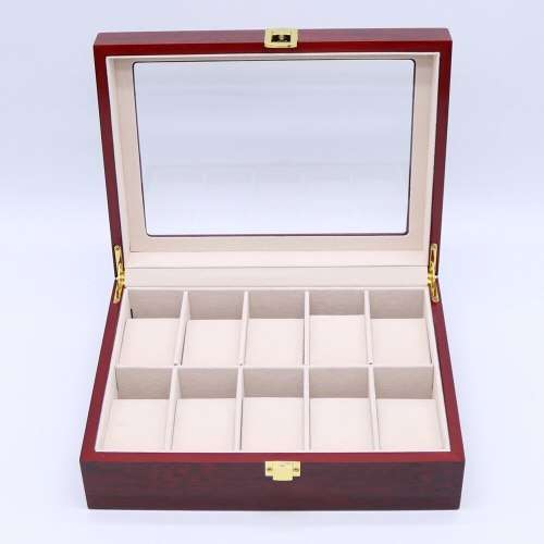 WATCH BOX / DISPLAY / CASE / STORAGE / ORGANISER 10 SLOT/ BLOCK/ DIVISION REAL SOLID WOOD MAHOGANY