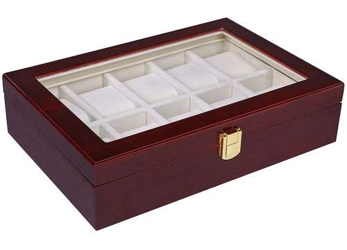 WATCH BOX / DISPLAY / CASE / STORAGE / ORGANISER 10 SLOT/ BLOCK/ DIVISION REAL SOLID WOOD MAHOGANY