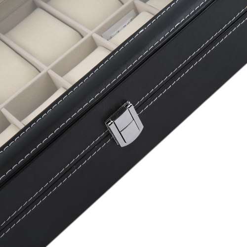 WATCH BOX / DISPLAY / CASE / STORAGE *12 SLOT/ BLOCK/ DIVISION* DYNAMITE BLACK SMOOTH PU LEATHER