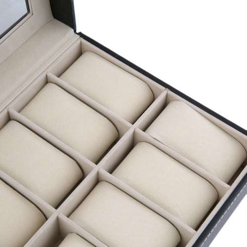 WATCH BOX / DISPLAY / CASE / STORAGE *12 SLOT/ BLOCK/ DIVISION* DYNAMITE BLACK SMOOTH PU LEATHER