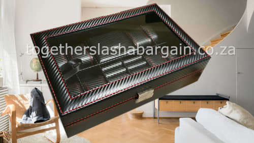 WATCH BOX DISPLAY CASE STORAGE ORGANISER 8 SLOT CARBON FIBER RED STICHED JEWELRY BOX