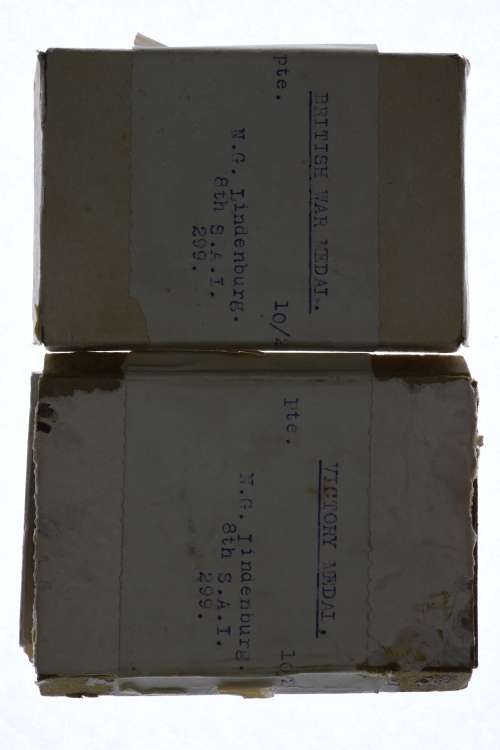 Pair: BWM, BVM Pte N G Lindenburg 8 SAI (Wounded East Africa) in original issue boxes EF