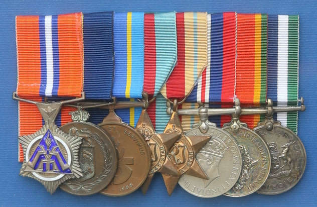 Framed group of eight medals South African Police / WWII EF