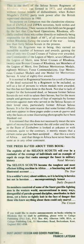 Selous Scouts Top Secret War Daly & Stiff hardcover 432 pages