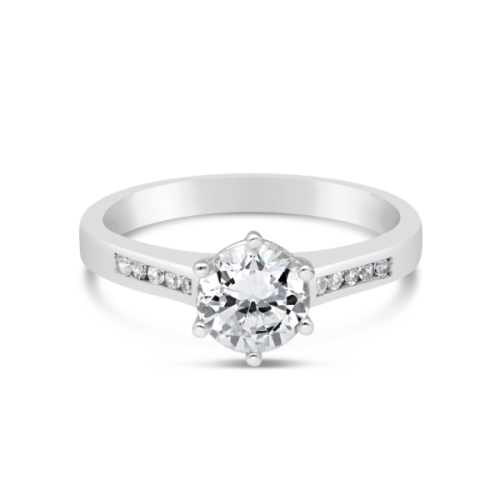 18ct White Gold Solitaire with Channel: Total Diamond weight 1.12ct with 1ct Center stone