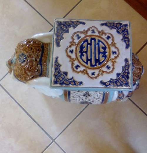 Ceramic Carved Elephant Stool