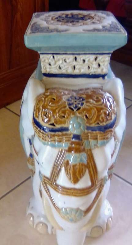 Ceramic Carved Elephant Stool