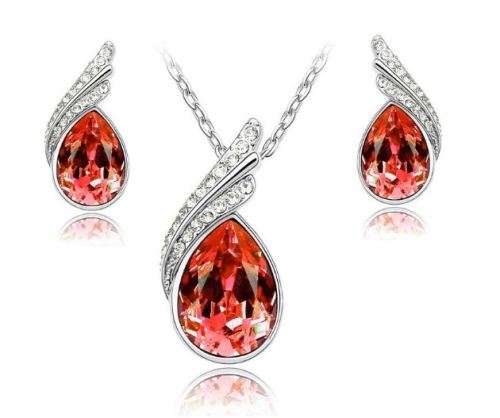 Platinum Plated Crystal Water drop Shaped Jewellery Set in Brown