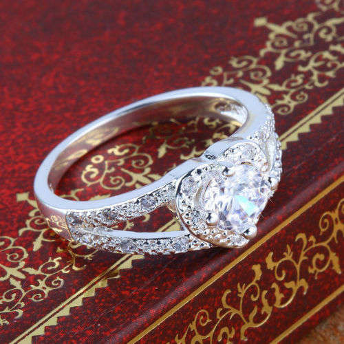 Elegant Sterling Silver Stamped 925 with Cubic Zirconia Ring Size 6 with complimentary gift box