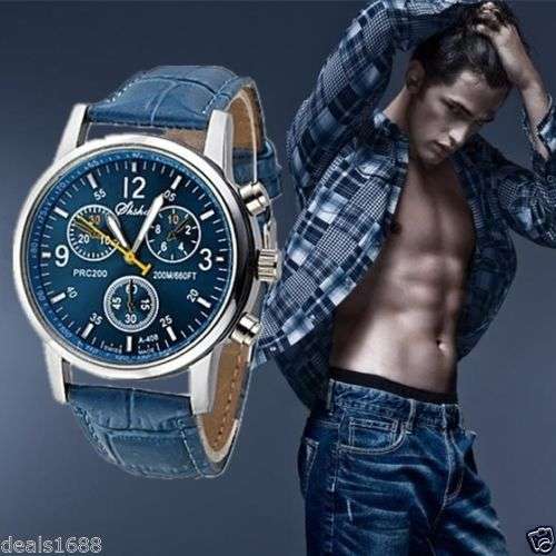 Men's Leather Military Sport Quartz Stainless Steel Wrist Watch With Com Gift Box